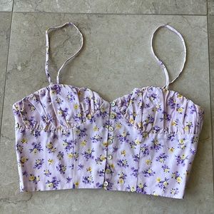 Zara Floral Printed Linen Crop Top Size M